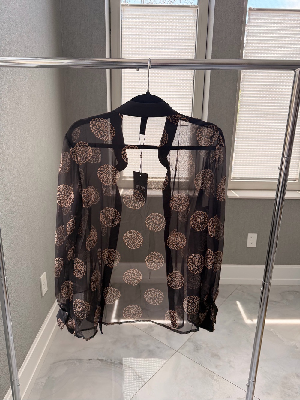 Stylewe sheer floral blouse size M black beige